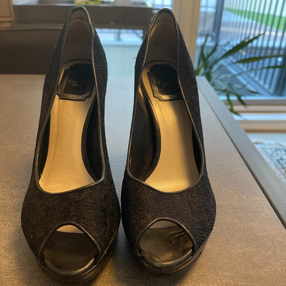 Christian Dior Black Peep Toe Stilettos